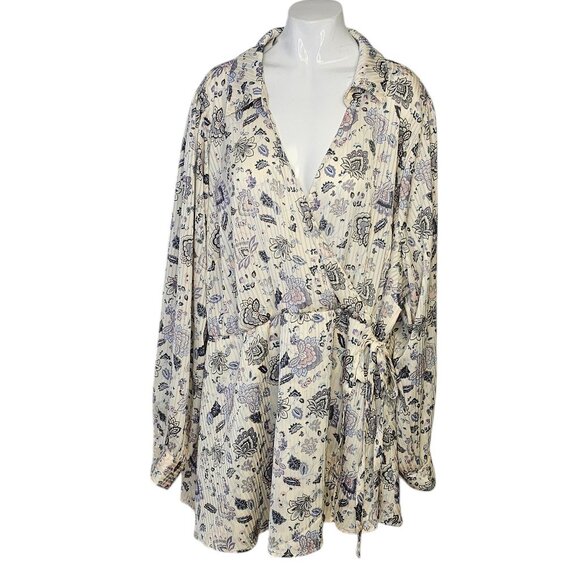 Torrid Womens Striped Satin Collared Surplice Blouse, Tie Side, Floral, Size 4X - Picture 1 of 11